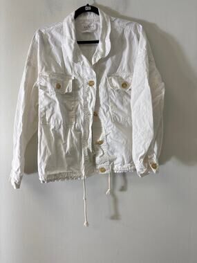 Velvet White Button Up Drawstring Waist Jacket Sz M